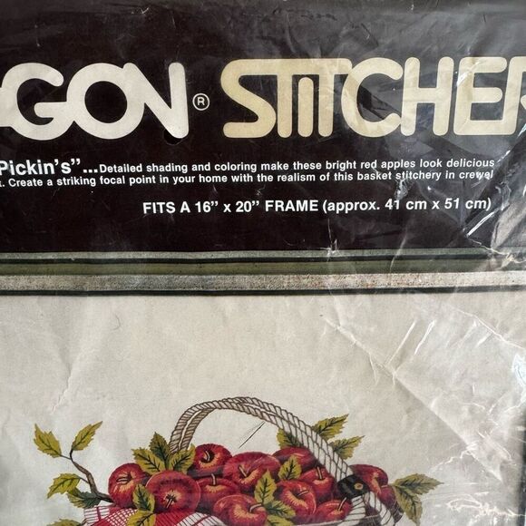 1991 Paragon Creative Crewel Kit Apple Picken’s Opened - Picture 3 of 8